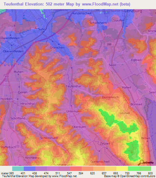 Teufenthal,Switzerland Elevation Map