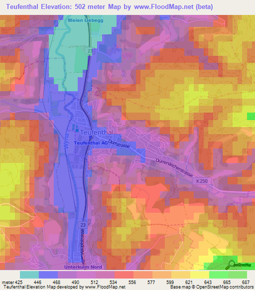 Teufenthal,Switzerland Elevation Map