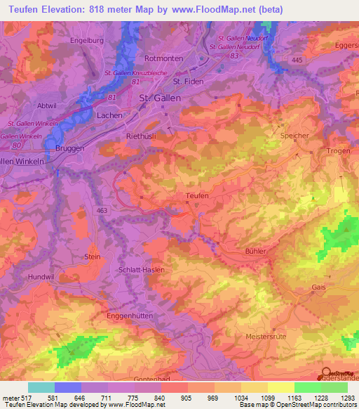 Teufen,Switzerland Elevation Map