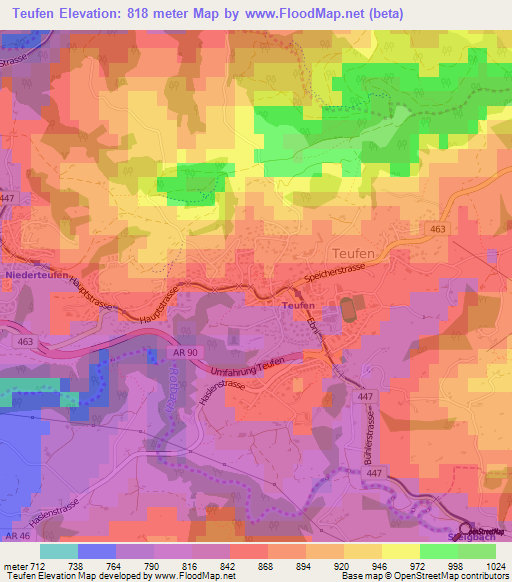 Teufen,Switzerland Elevation Map