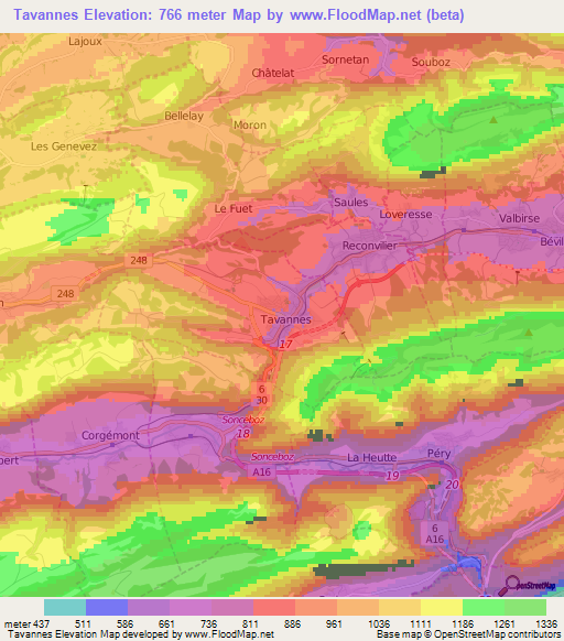 Tavannes,Switzerland Elevation Map