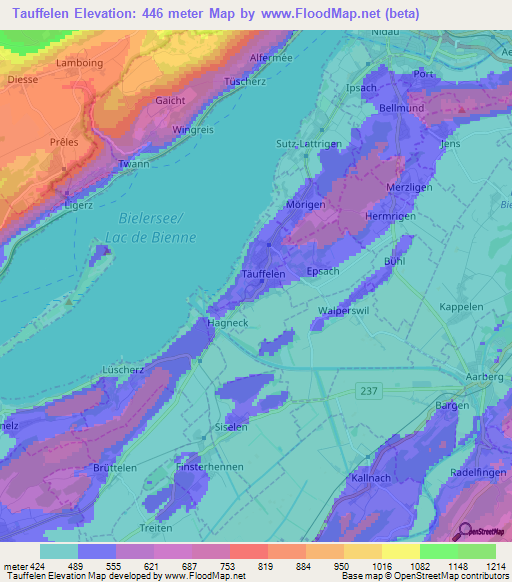 Tauffelen,Switzerland Elevation Map