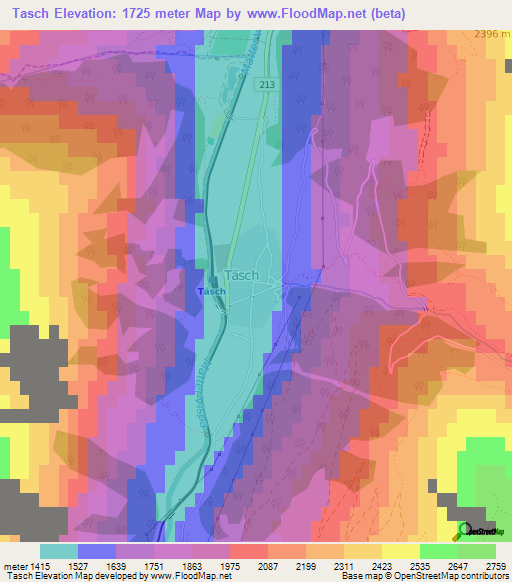 Tasch,Switzerland Elevation Map