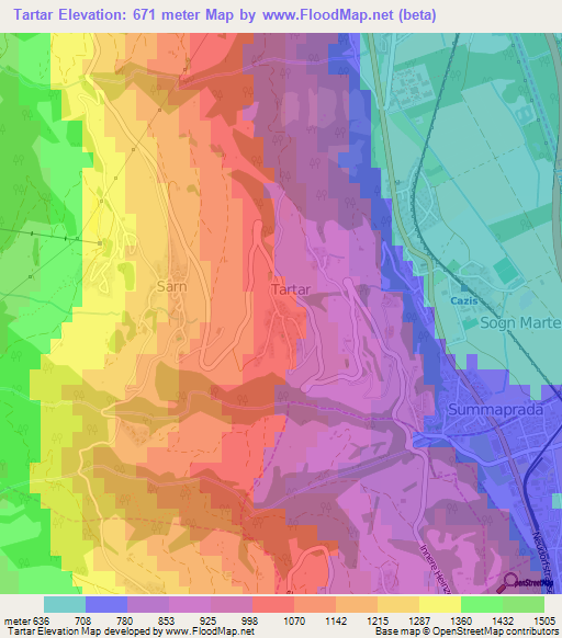 Tartar,Switzerland Elevation Map