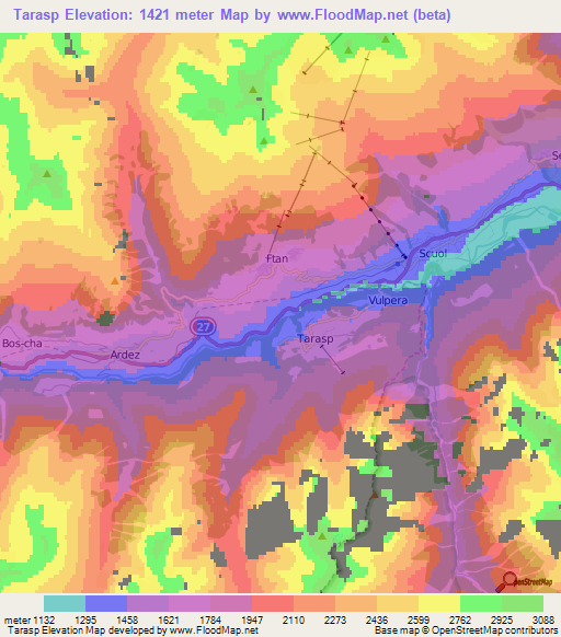 Tarasp,Switzerland Elevation Map