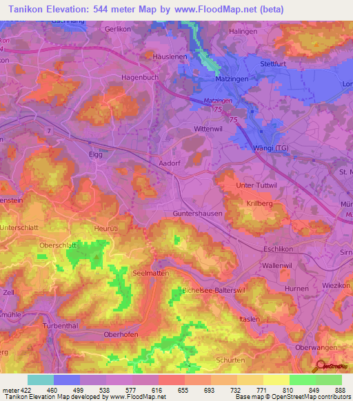 Tanikon,Switzerland Elevation Map