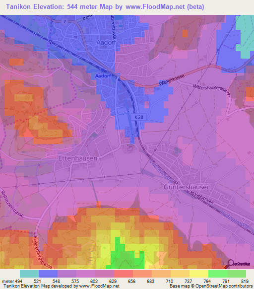 Tanikon,Switzerland Elevation Map