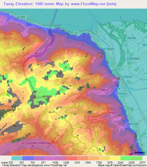 Tanay,Switzerland Elevation Map