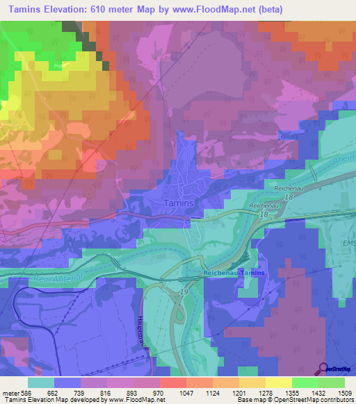 Tamins,Switzerland Elevation Map