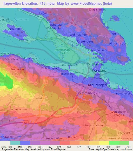 Tagerwilen,Switzerland Elevation Map