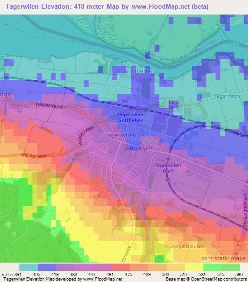 Tagerwilen,Switzerland Elevation Map