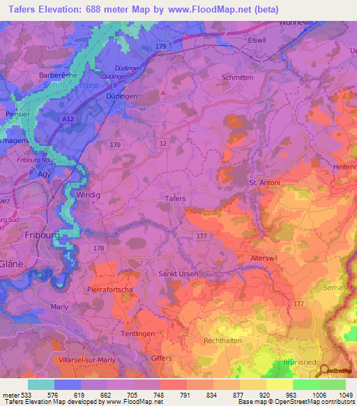 Tafers,Switzerland Elevation Map