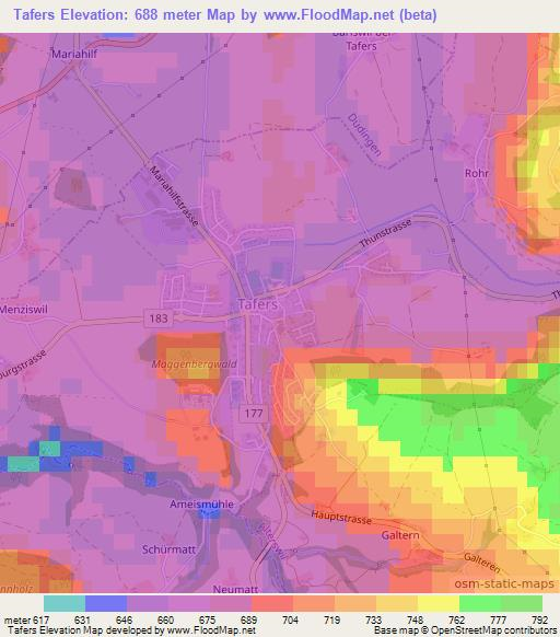 Tafers,Switzerland Elevation Map