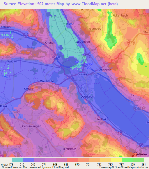 Sursee,Switzerland Elevation Map