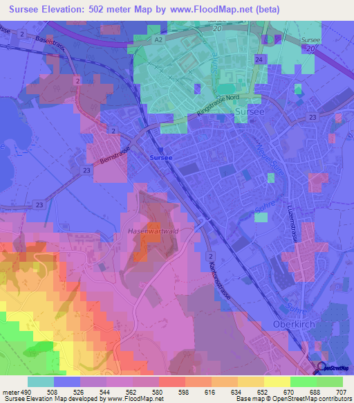 Sursee,Switzerland Elevation Map