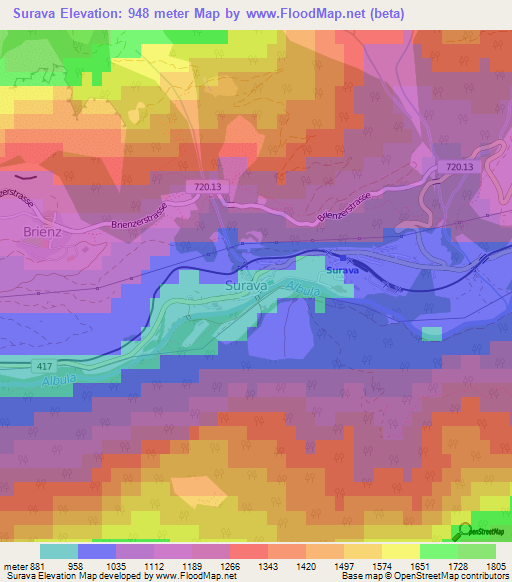 Surava,Switzerland Elevation Map