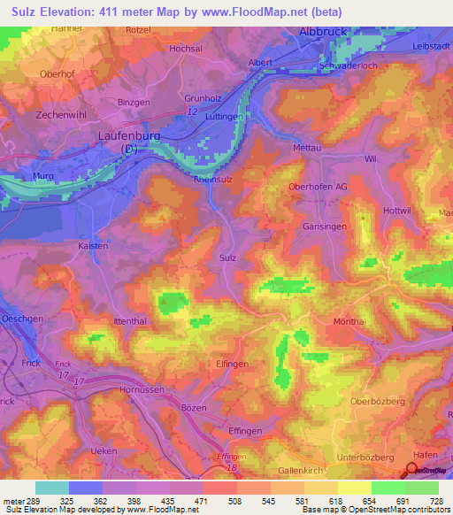 Sulz,Switzerland Elevation Map