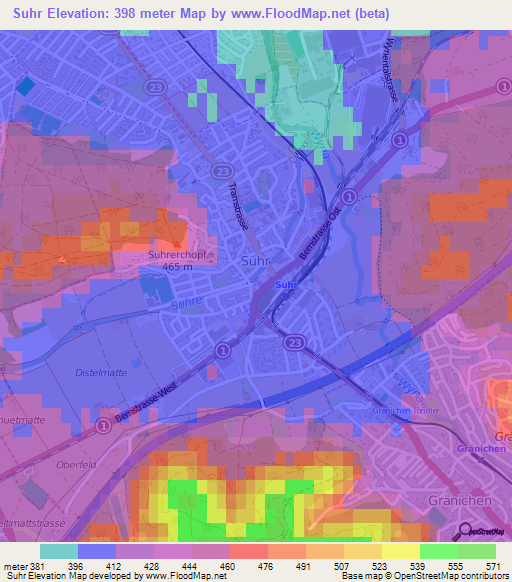 Suhr,Switzerland Elevation Map