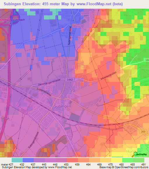 Subingen,Switzerland Elevation Map