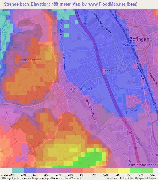 Strengelbach,Switzerland Elevation Map