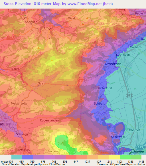 Stoss,Switzerland Elevation Map