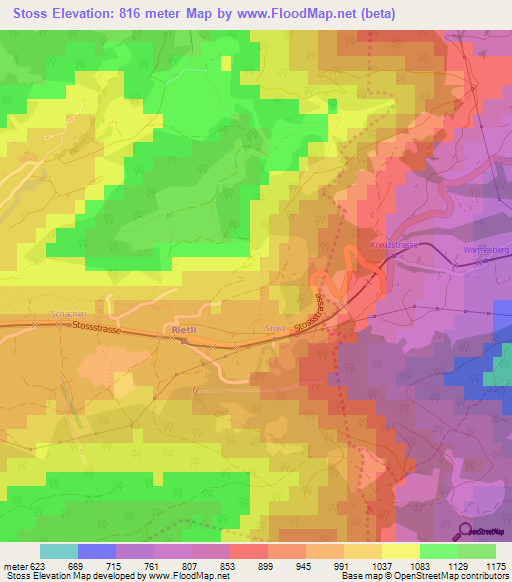 Stoss,Switzerland Elevation Map