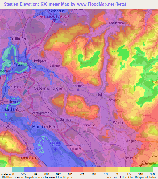 Stettlen,Switzerland Elevation Map