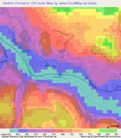 Stettlen,Switzerland Elevation Map