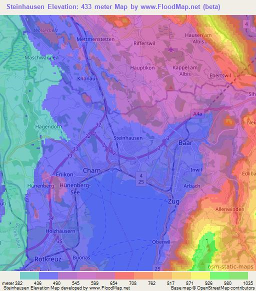 Steinhausen,Switzerland Elevation Map