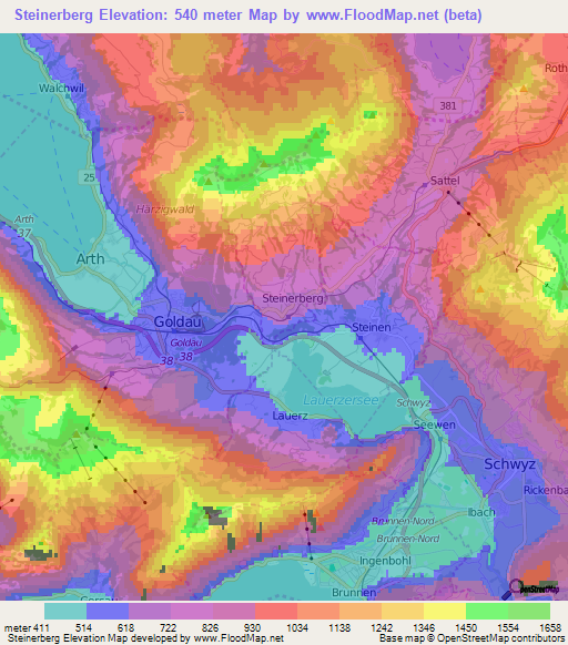 Steinerberg,Switzerland Elevation Map