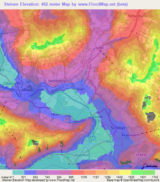 Steinen,Switzerland Elevation Map