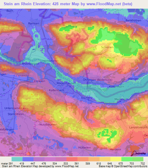 Stein am Rhein,Switzerland Elevation Map