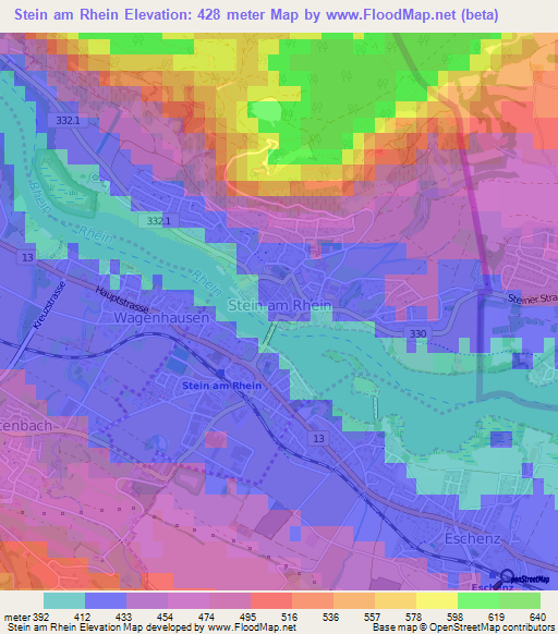 Stein am Rhein,Switzerland Elevation Map