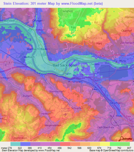 Stein,Switzerland Elevation Map