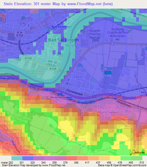 Stein,Switzerland Elevation Map