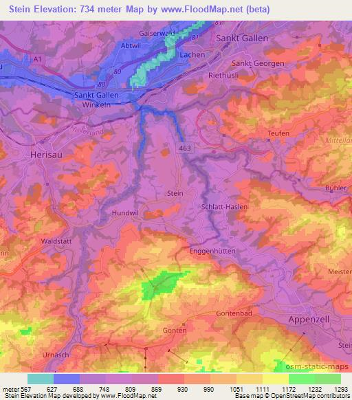 Stein,Switzerland Elevation Map