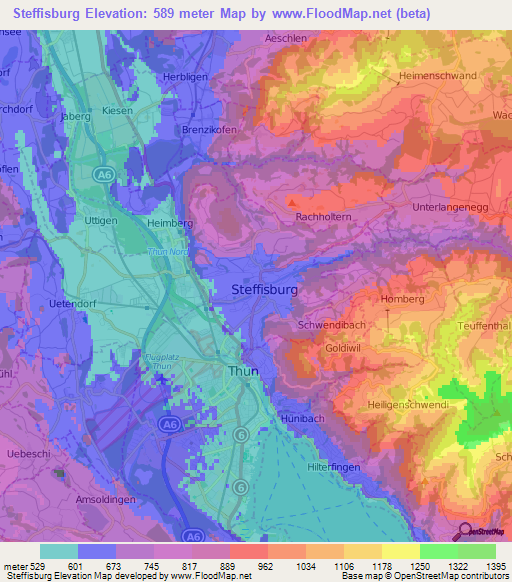 Steffisburg,Switzerland Elevation Map