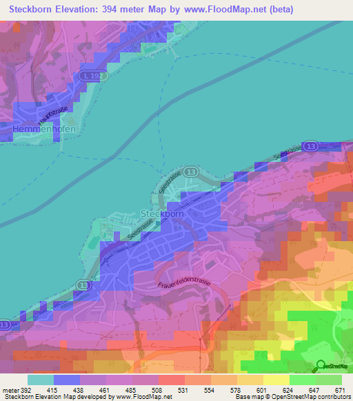 Steckborn,Switzerland Elevation Map