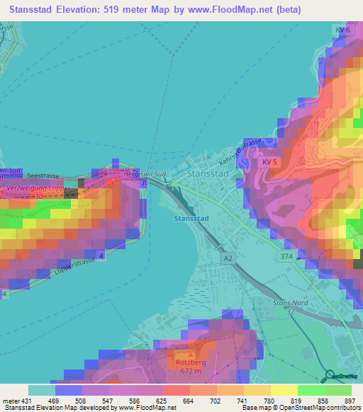 Stansstad,Switzerland Elevation Map