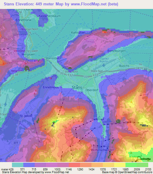 Stans,Switzerland Elevation Map