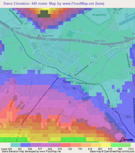 Stans,Switzerland Elevation Map