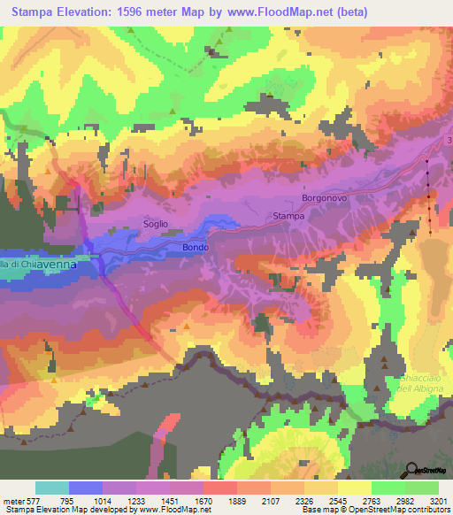 Stampa,Switzerland Elevation Map