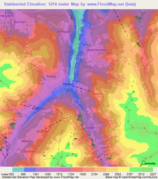 Staldenried,Switzerland Elevation Map