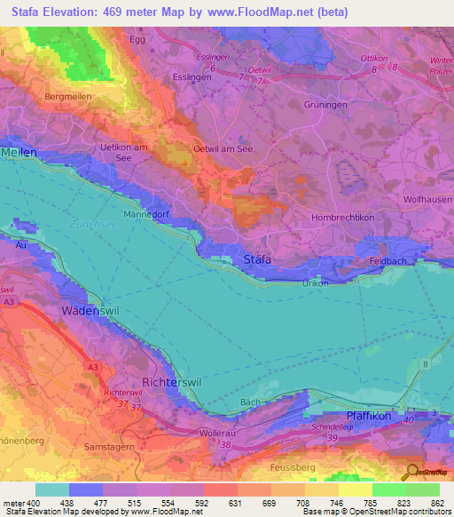 Stafa,Switzerland Elevation Map