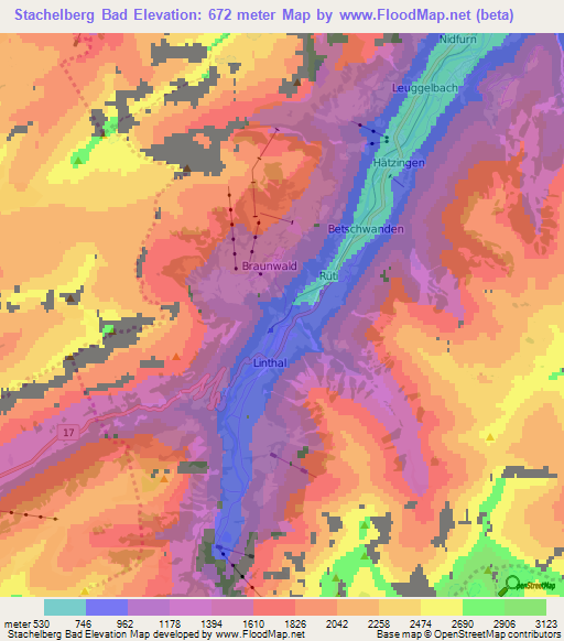 Stachelberg Bad,Switzerland Elevation Map