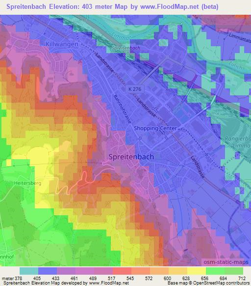 Spreitenbach,Switzerland Elevation Map