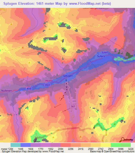 Splugen,Switzerland Elevation Map