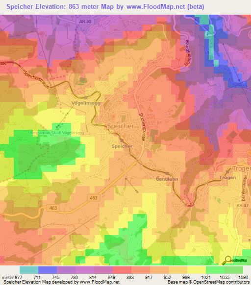 Speicher,Switzerland Elevation Map