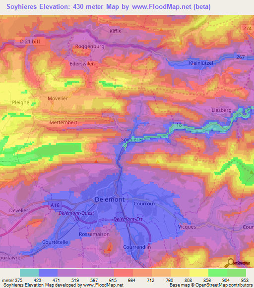 Soyhieres,Switzerland Elevation Map