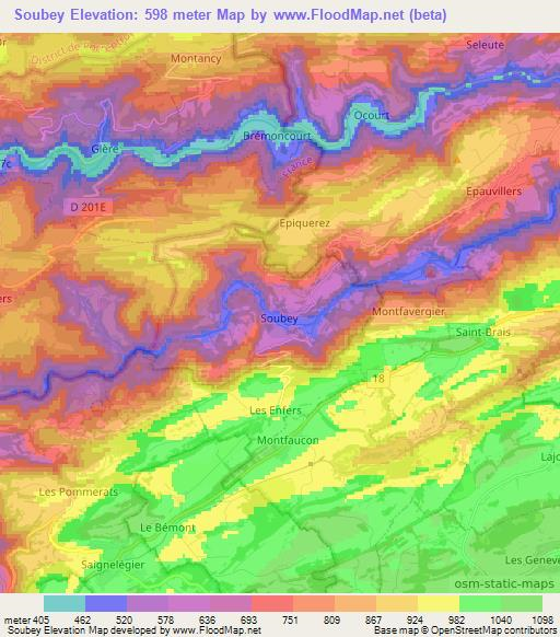 Soubey,Switzerland Elevation Map